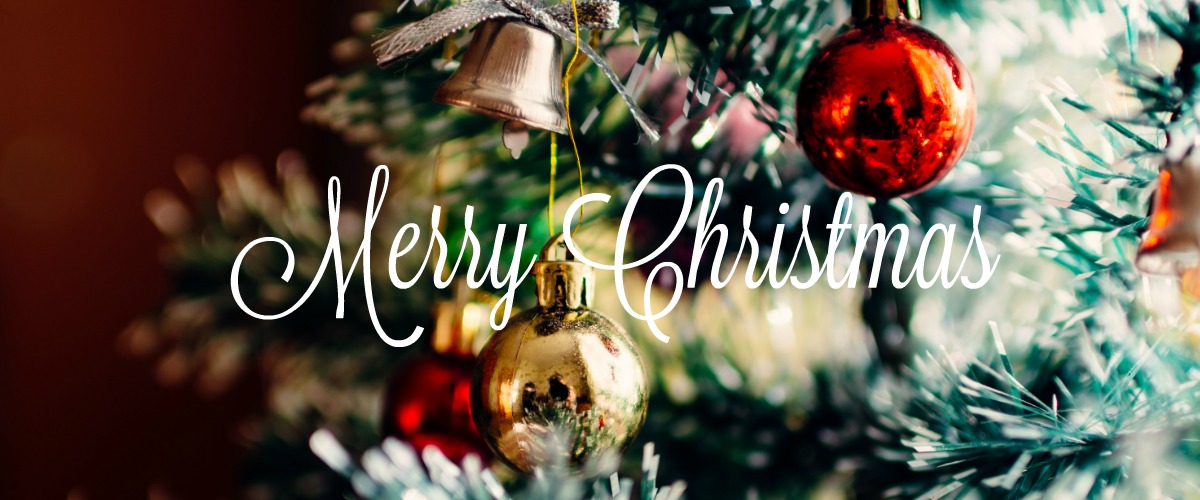 "Merry Christmas" with Christmas tree background